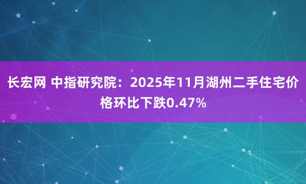 长宏网 中指研究院：2025年11月湖州二手住宅价格环比下跌0.47%