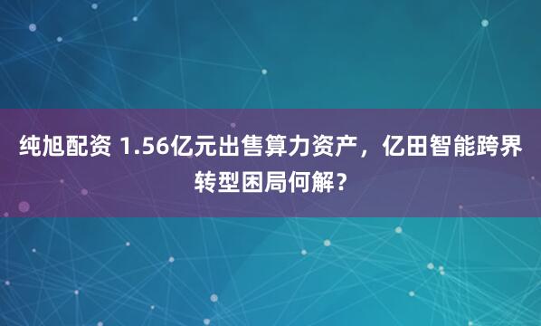 纯旭配资 1.56亿元出售算力资产，亿田智能跨界转型困局何解？